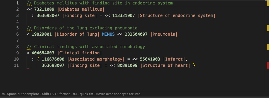 ECL editor in dark theme showing a complex expression with refinements and filters