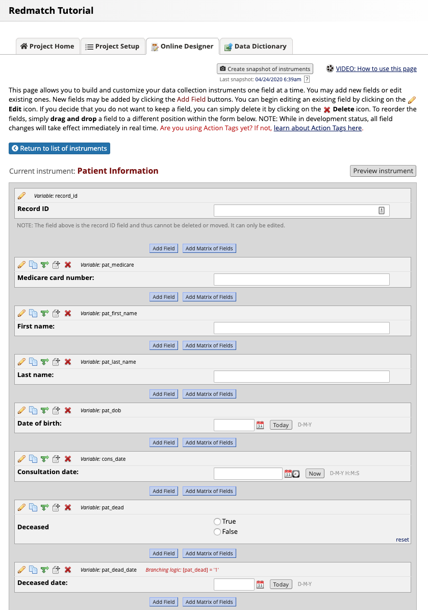 Patient information form details